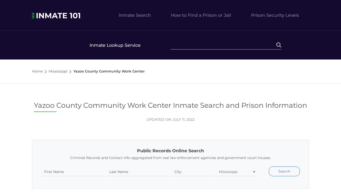 Yazoo County Community Work Center Inmate Search ...