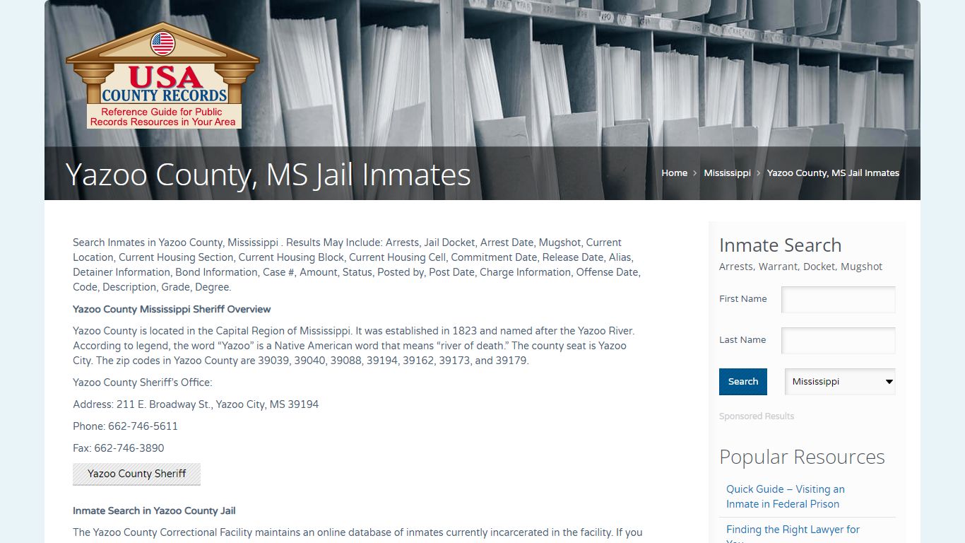 Yazoo County, MS Jail Inmates | Name Search